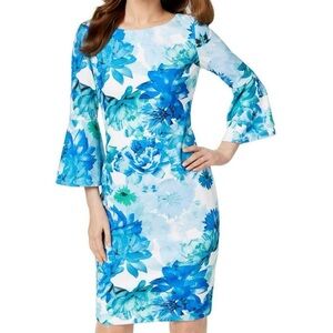 Calvin Klein Women’s Blue and White Bell Sleeve Dress Size 12